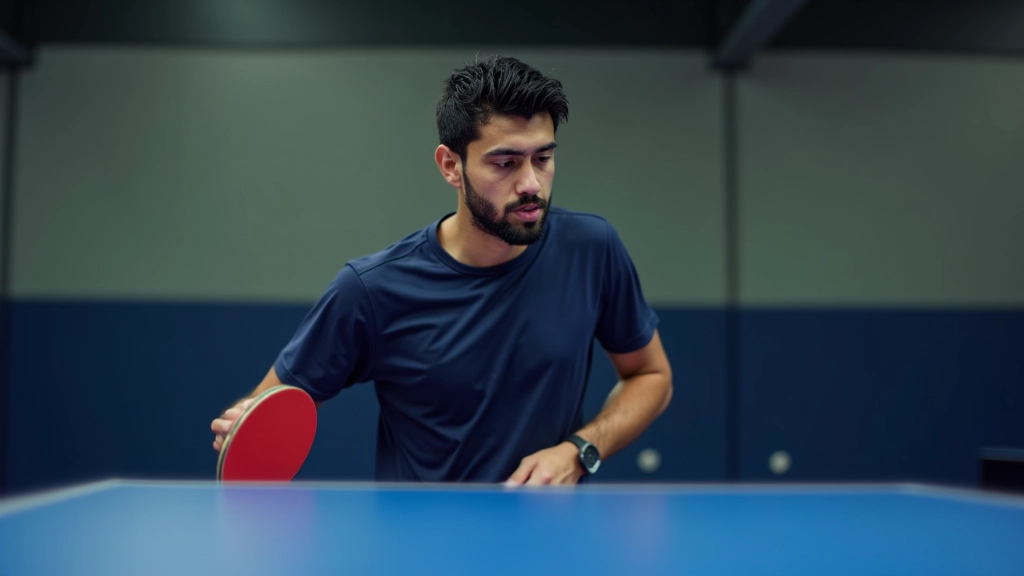 لاعب تنس طاولة يتدرب على طاولة معتمدة دولياً في نادٍ احترافي